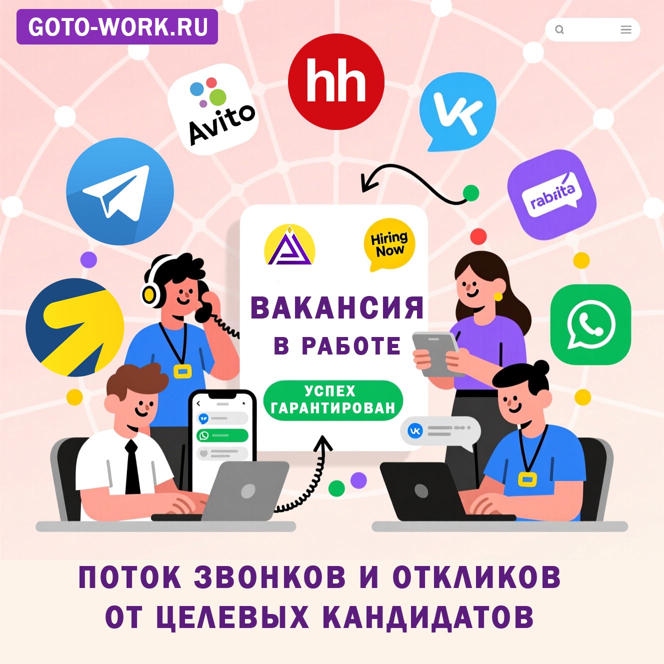 Закажите кадровую рекламу и получите Поток звонков от целевых соискателей. Кадровый трафик. HR-маркетинг | goto-work.ru